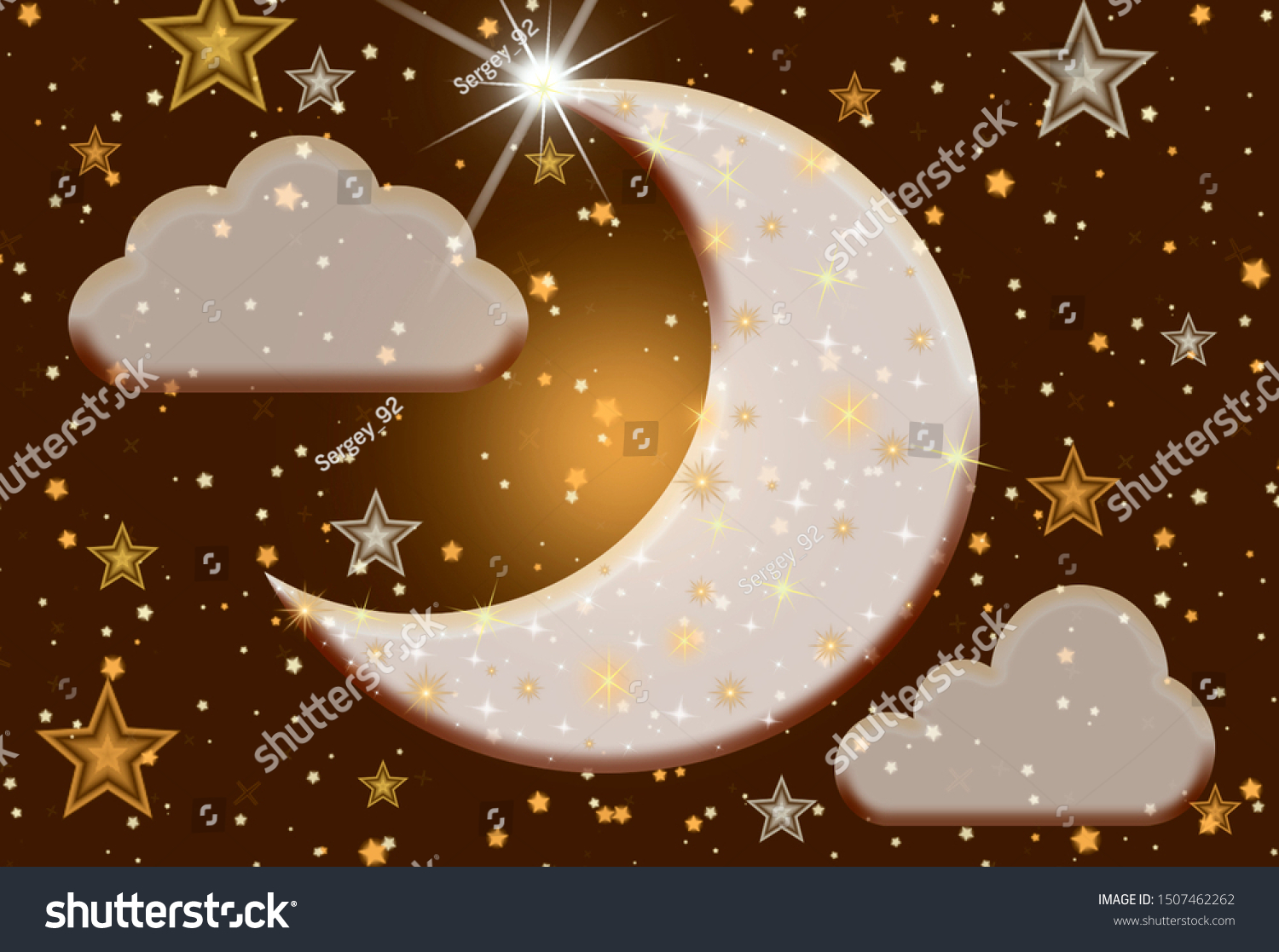 Sky Moon Night Stars Clipart Background Stock Illustration