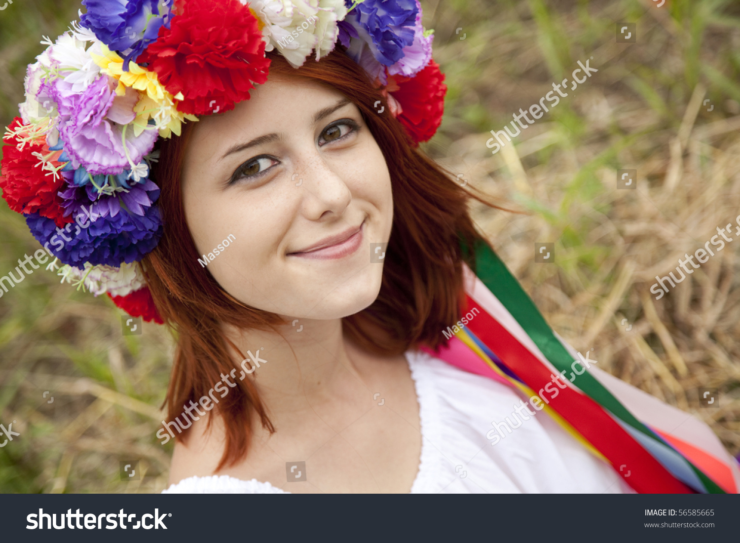 Slav Girl With Wreath At Field Stock Photo 56585665 : Shutterstock