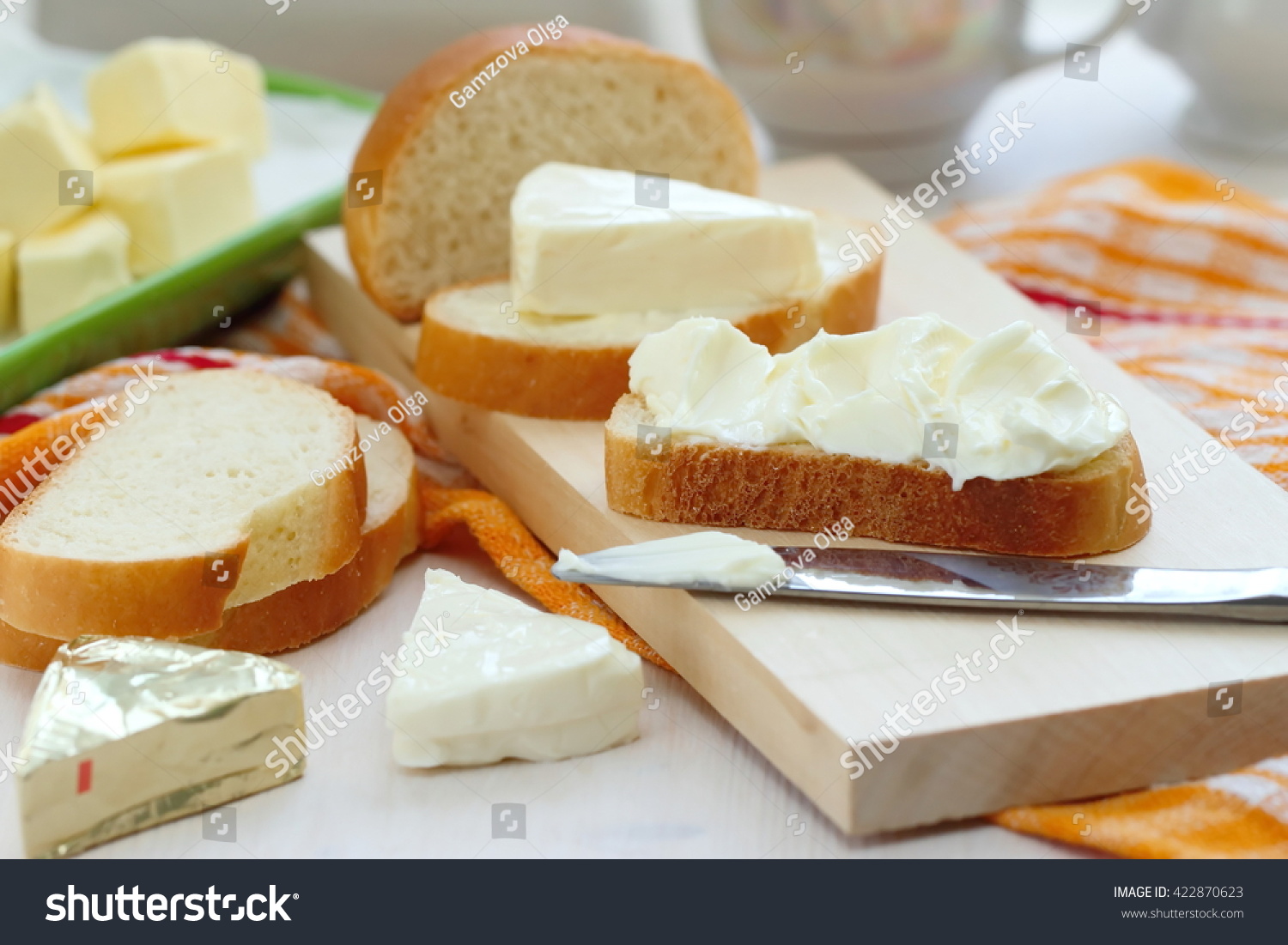 Sliced Bread Cream Cheese Butter Breakfast Stock Photo Edit Now