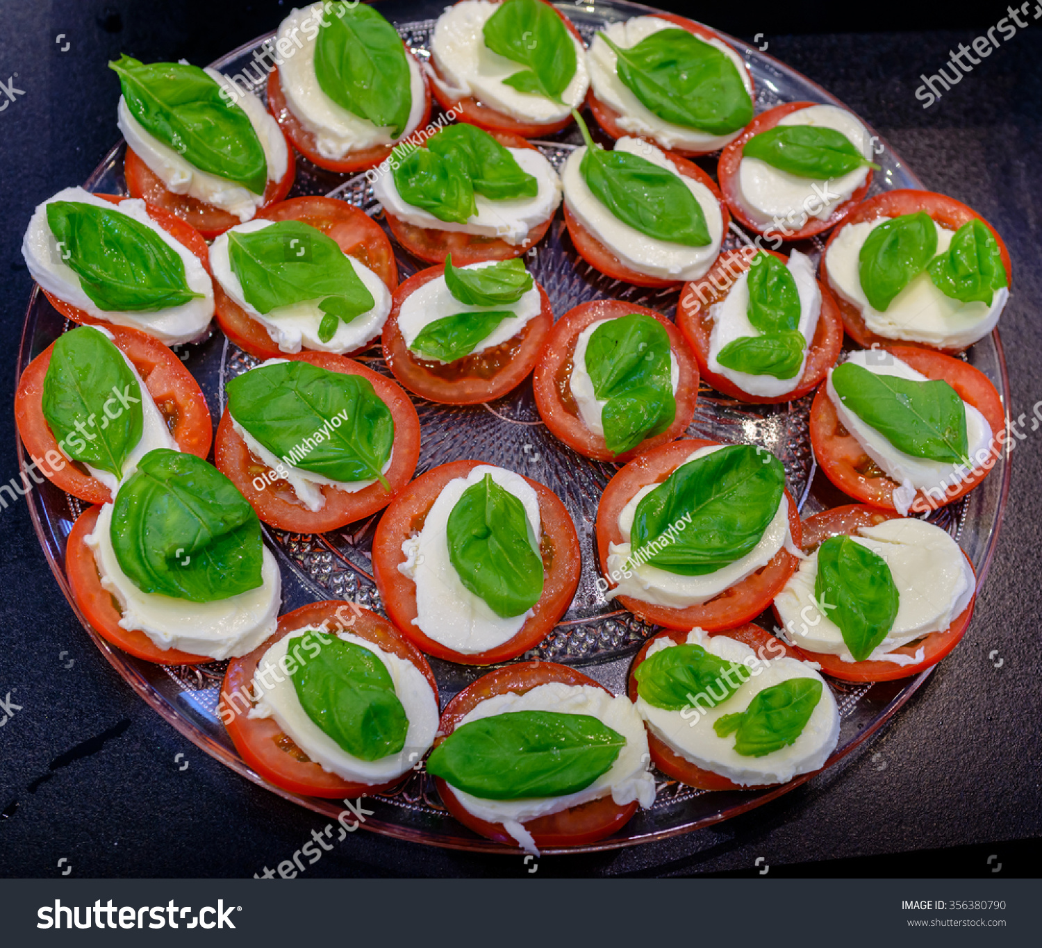 Sliced Cheese Matsarela Greens On Round Stock Photo Edit Now