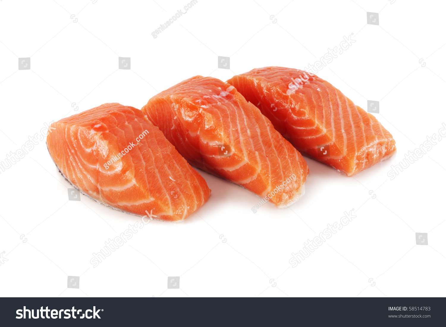 Slices Of Salmon On A White Background Stock Photo 58514783 : Shutterstock