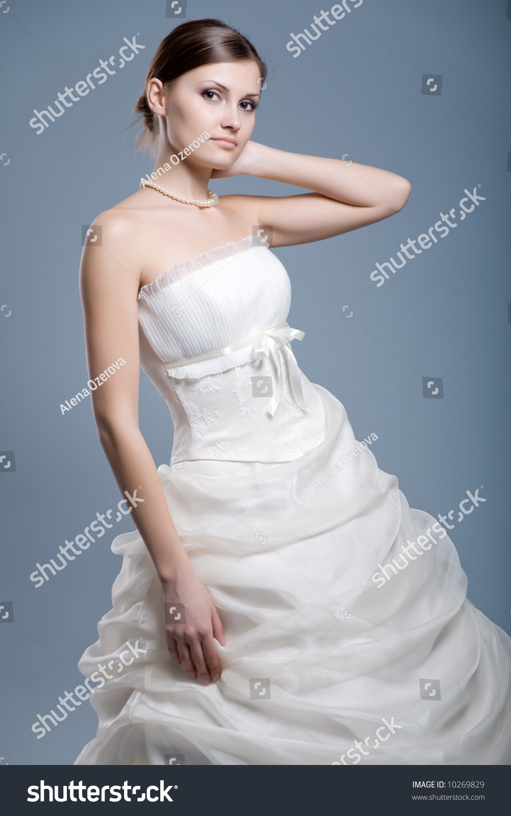 Slim Beautiful Woman With Long Hair Wearing Luxurious Wedding Dress ...