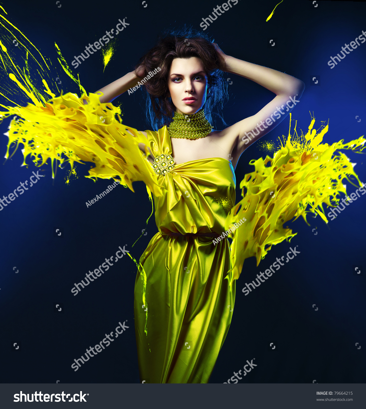 Slim Sexy Woman In Green Dress And Paint Splash Stock Photo 79664215 ...