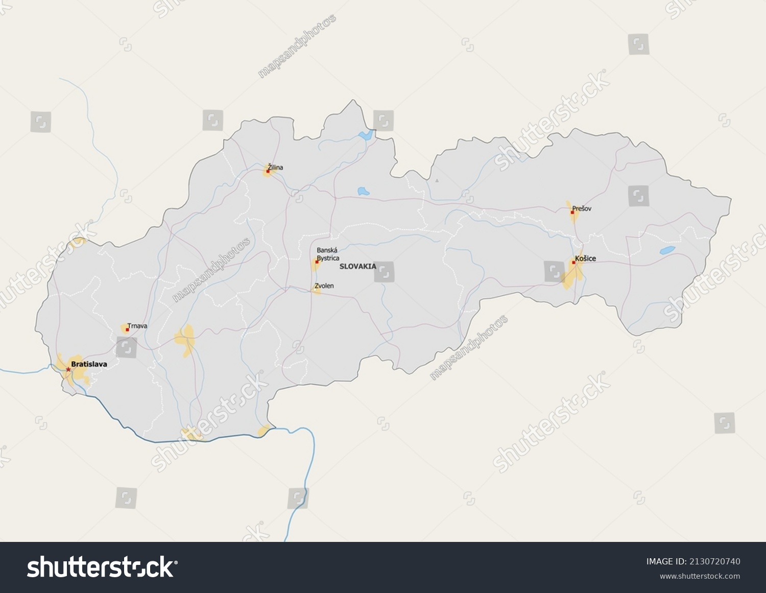 Slovakia Political Map Capital National Borders Stock Illustration   Stock Photo Slovakia Political Map With Capital National Borders Important Cities Rivers And Lakes Detailed 2130720740 