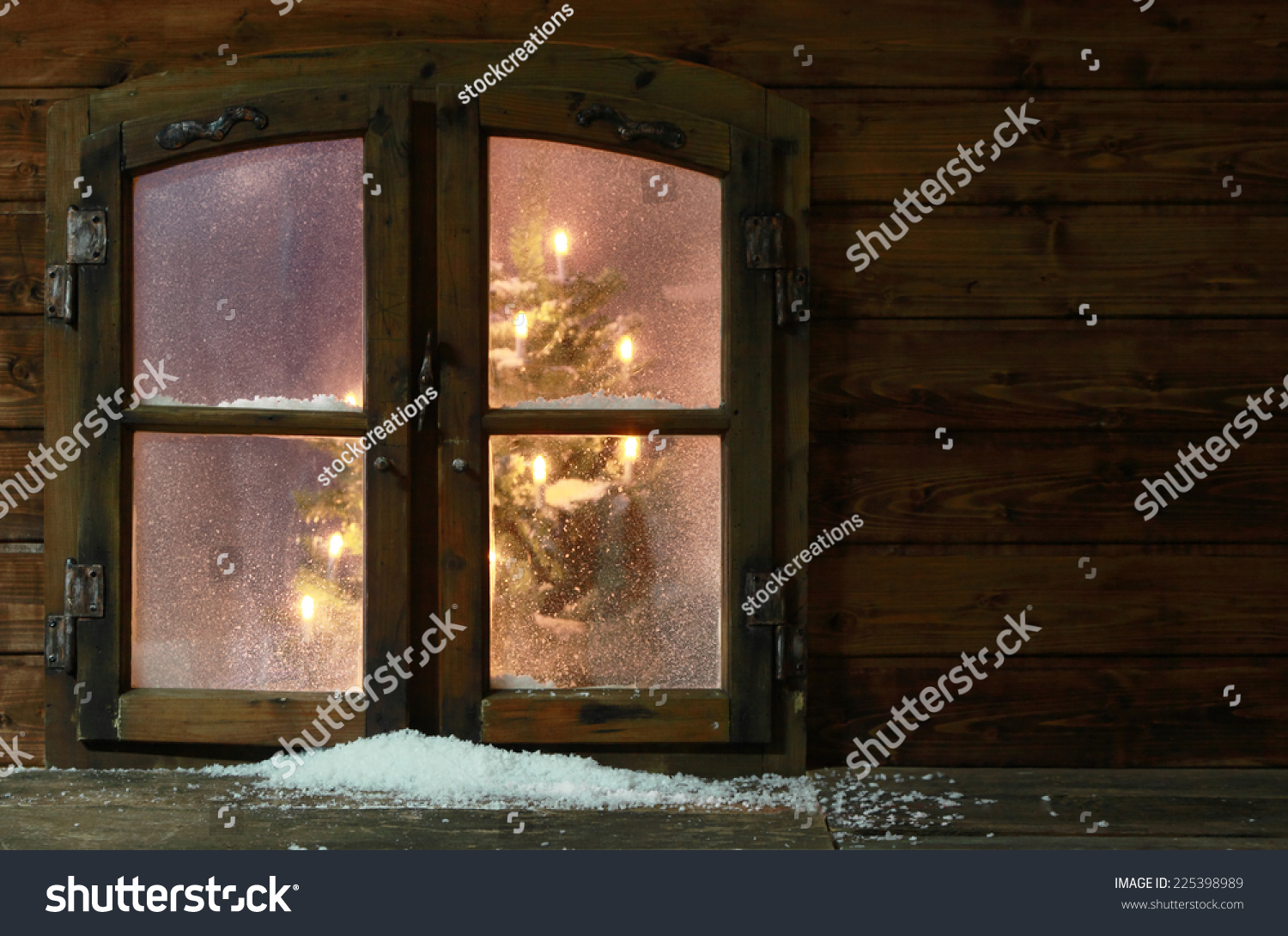 Small Amount Snow Vintage Wooden Window Stock Photo (Edit