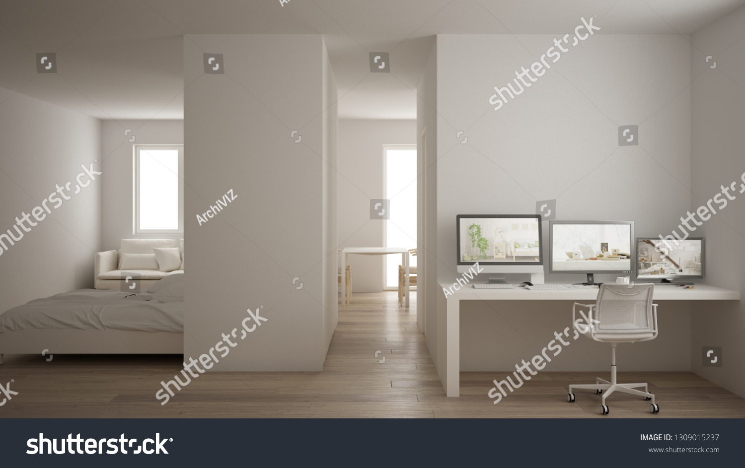 Small Apartment Parquet Floor Home Workplace Stock Illustration
