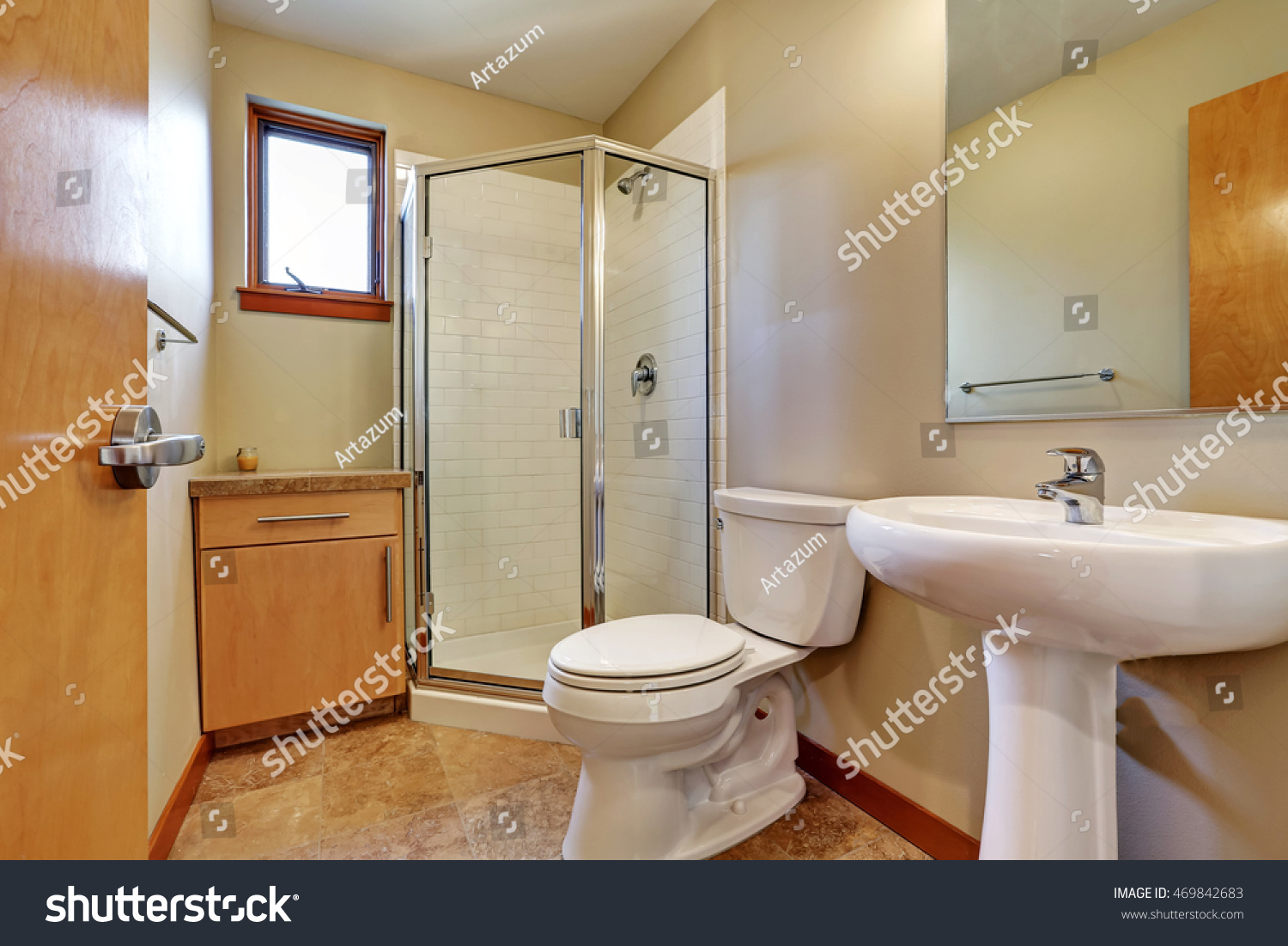 Small Bathroom Interior Sink Toilet Shower Stock Photo Edit Now 469842683