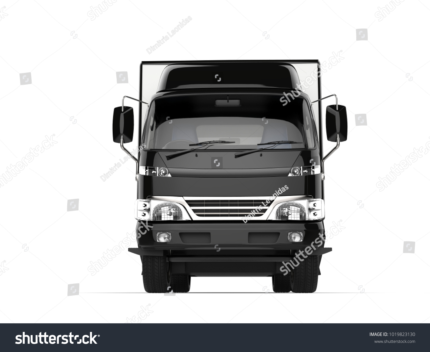 小さな黒い箱のトラック 正面図 3dイラスト のイラスト素材
