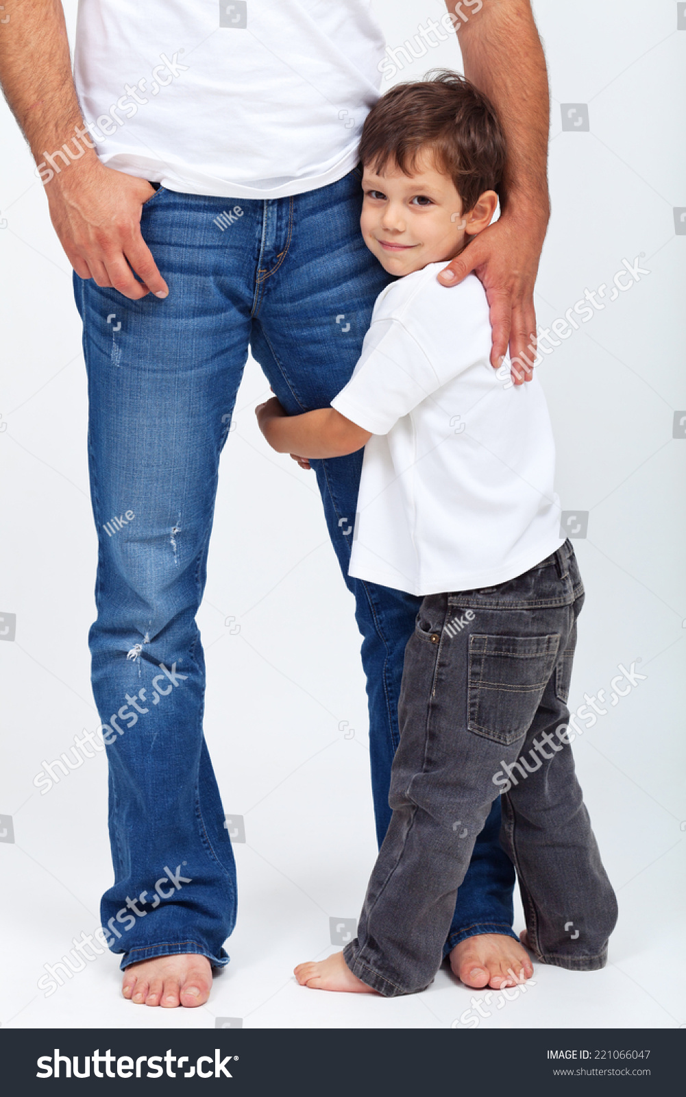 Small Child Holding His Father Leg Stock Photo 221066047 | Shutterstock