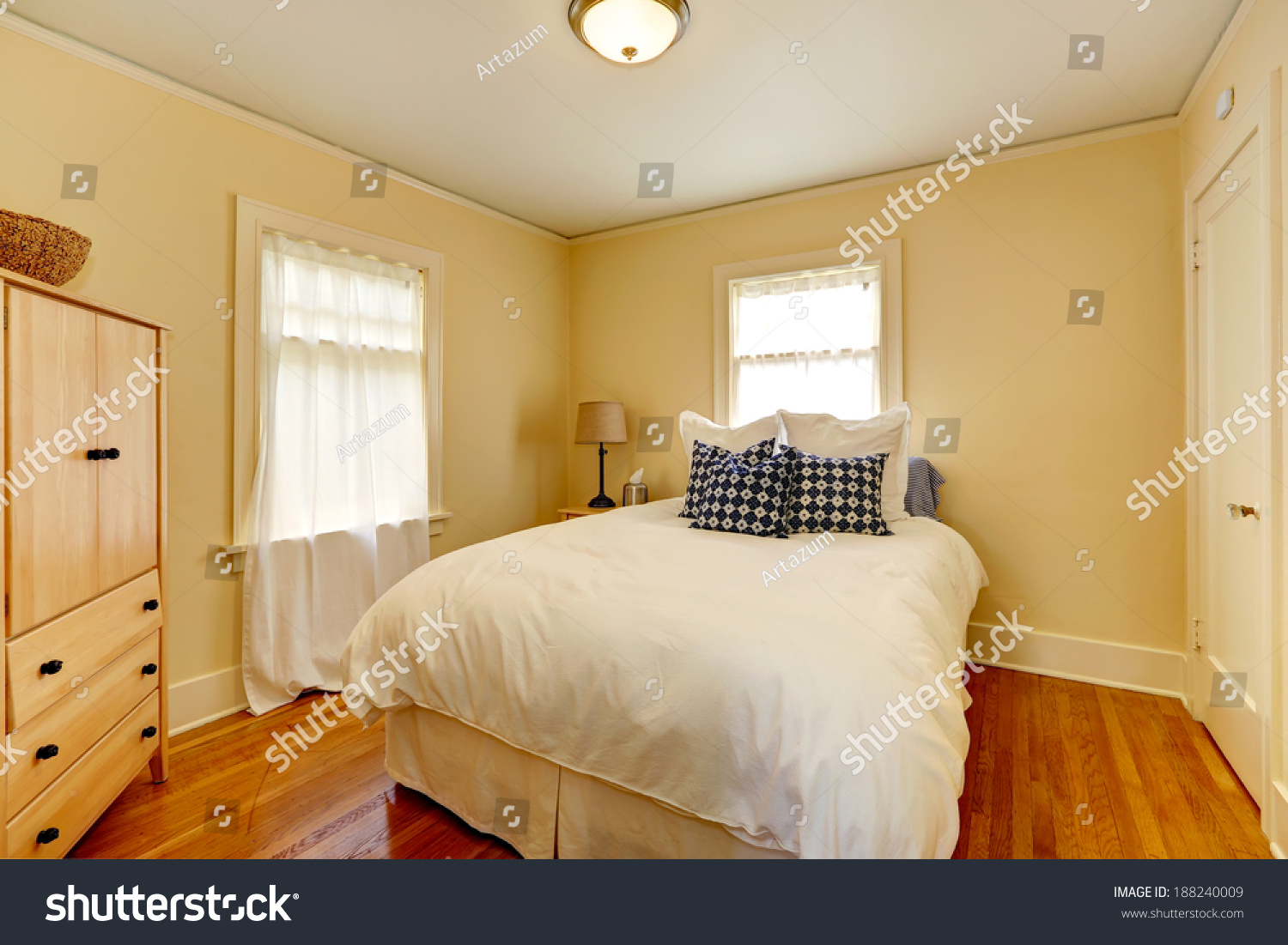 Small Cozy Bedroom Bed Wooden Dresser Stock Photo Edit Now 188240009