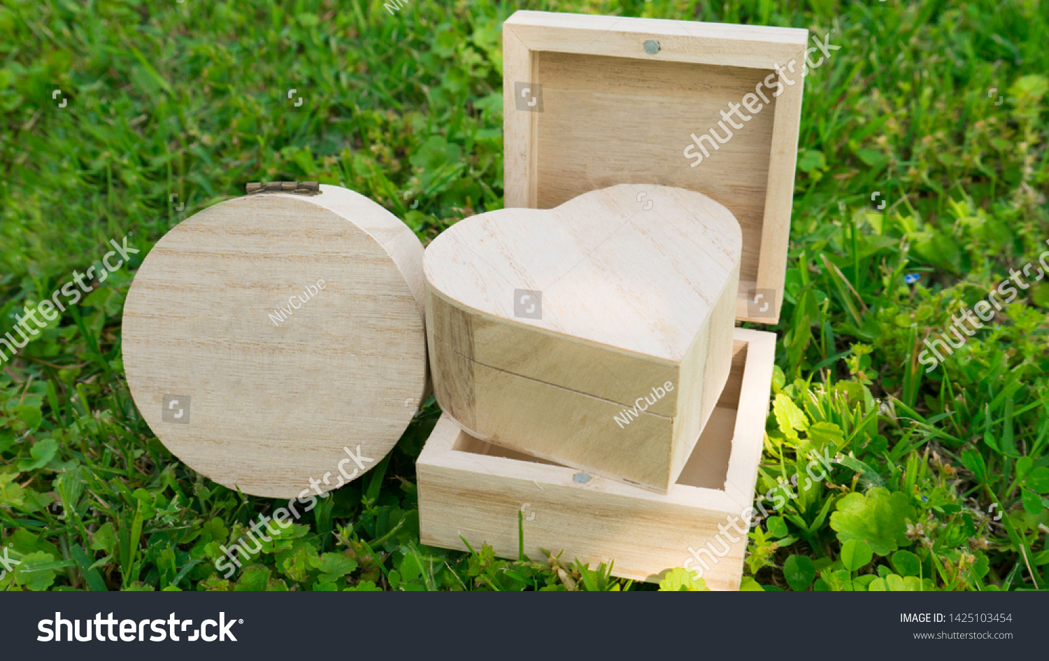 Small Decorative Wooden Boxes On Grass Stock Photo Edit Now