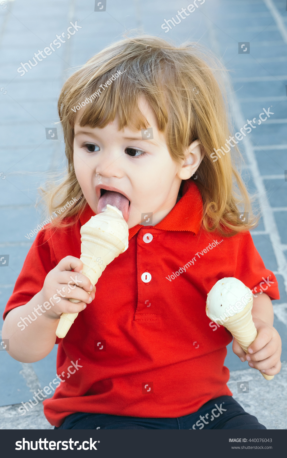 Small Funny Baby Boy Long Blonde Stock Photo Edit Now 440076043
