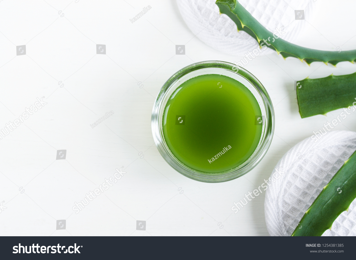 Small Glass Bowl Aloe Vera Juice Stock Photo Edit Now 1254381385