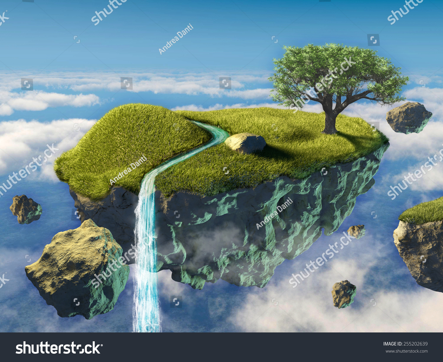 Small Island Floating Sky Digital Illustration Stock Illustration ...