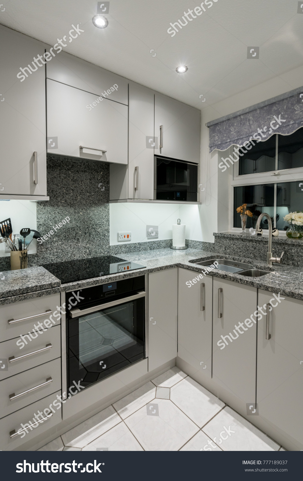 Small Modern Kitchen Uk Apartment Granite Royalty Free Stock Image