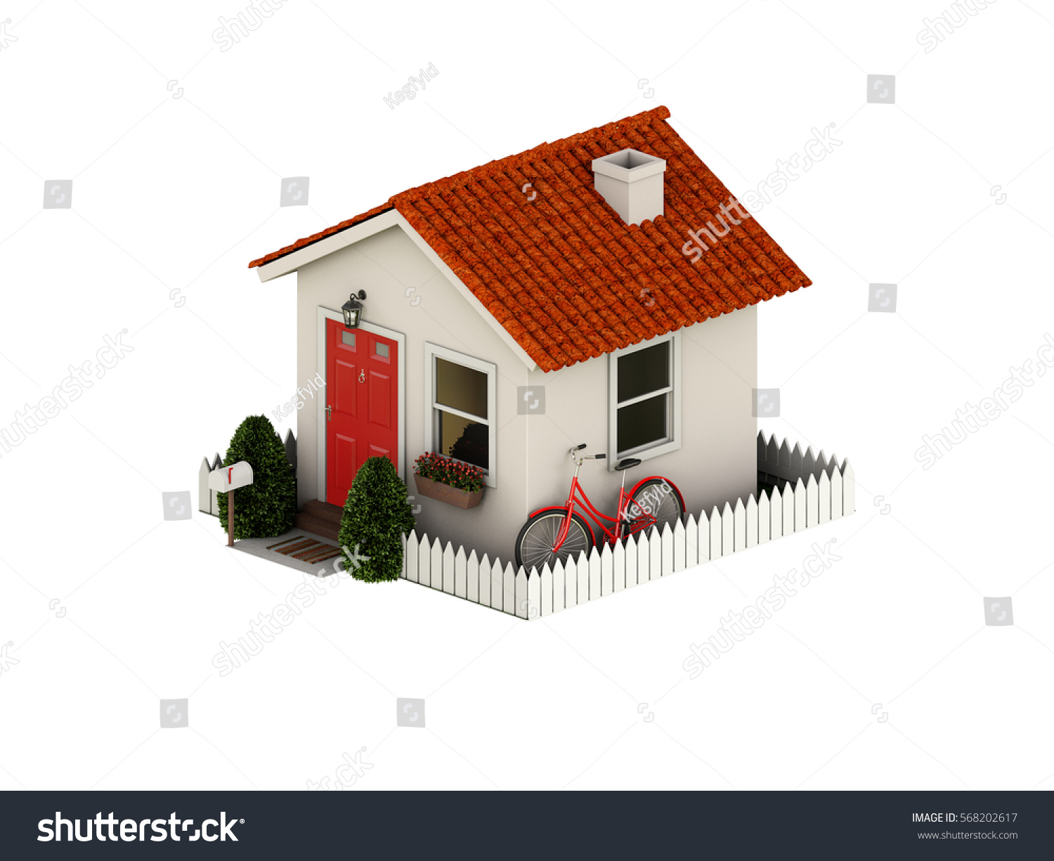 Small White House Red Roof Door Stock Illustration 568202617