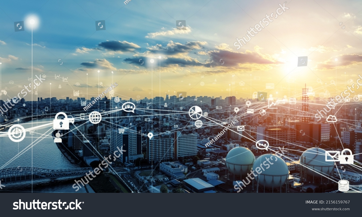 Smart City Communication Network Concept Digital Stock Photo 2156159767 ...