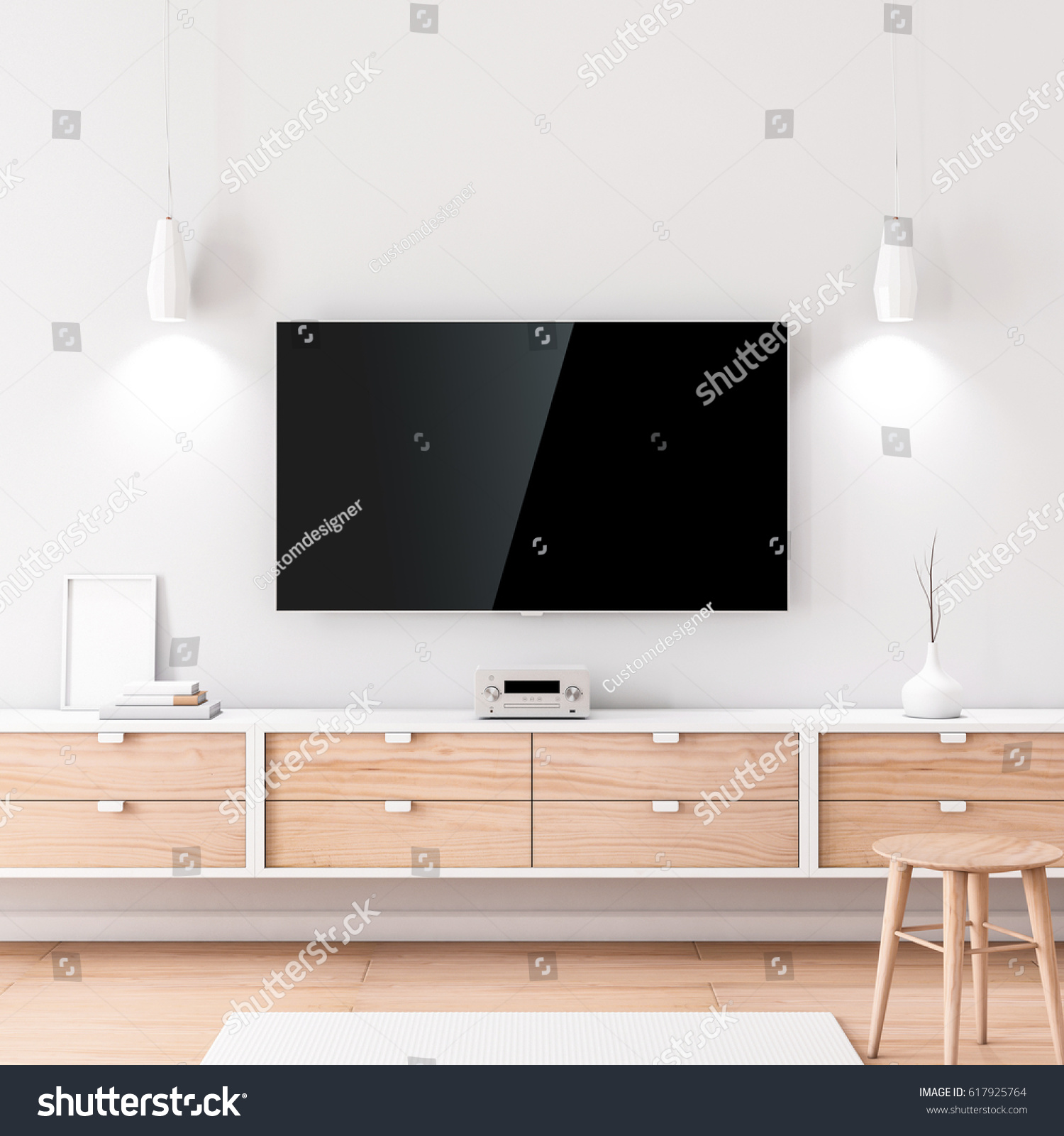 Smart Tv Mockup Black Screen Hanging Stock Illustration 617925764