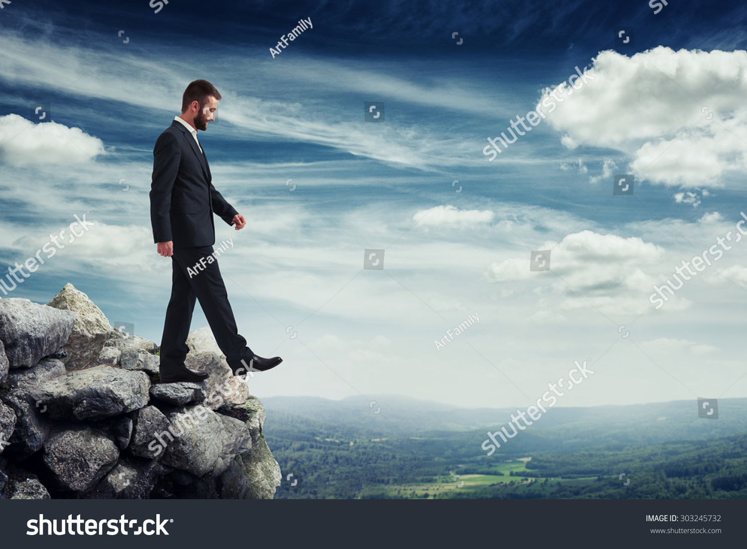 Smiley Businessman Walking On Brink Precipice Stock Photo 303245732 ...