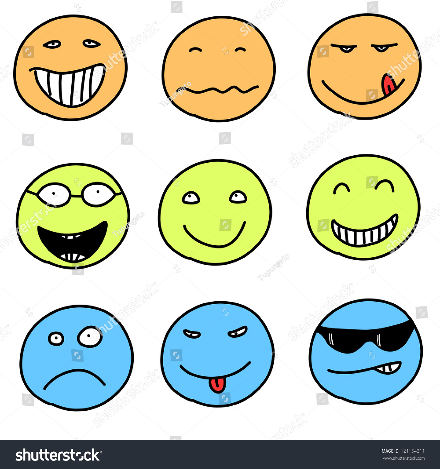 Smiley Faces - Doodle Emoticon Expressions. Happy, Sad And Confused ...