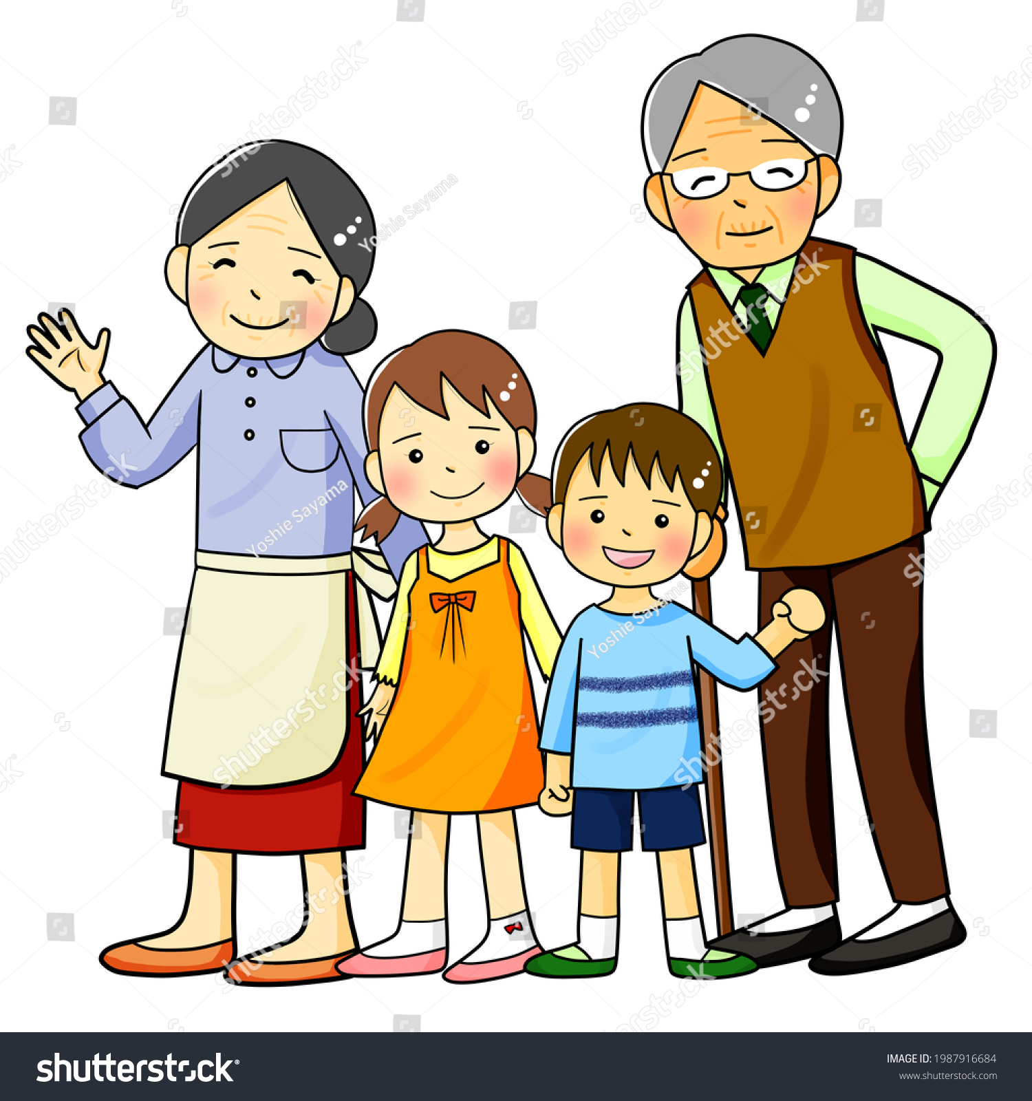 Smiley Grandpa Grandma Grandchildren Stock Illustration 1987916684 ...