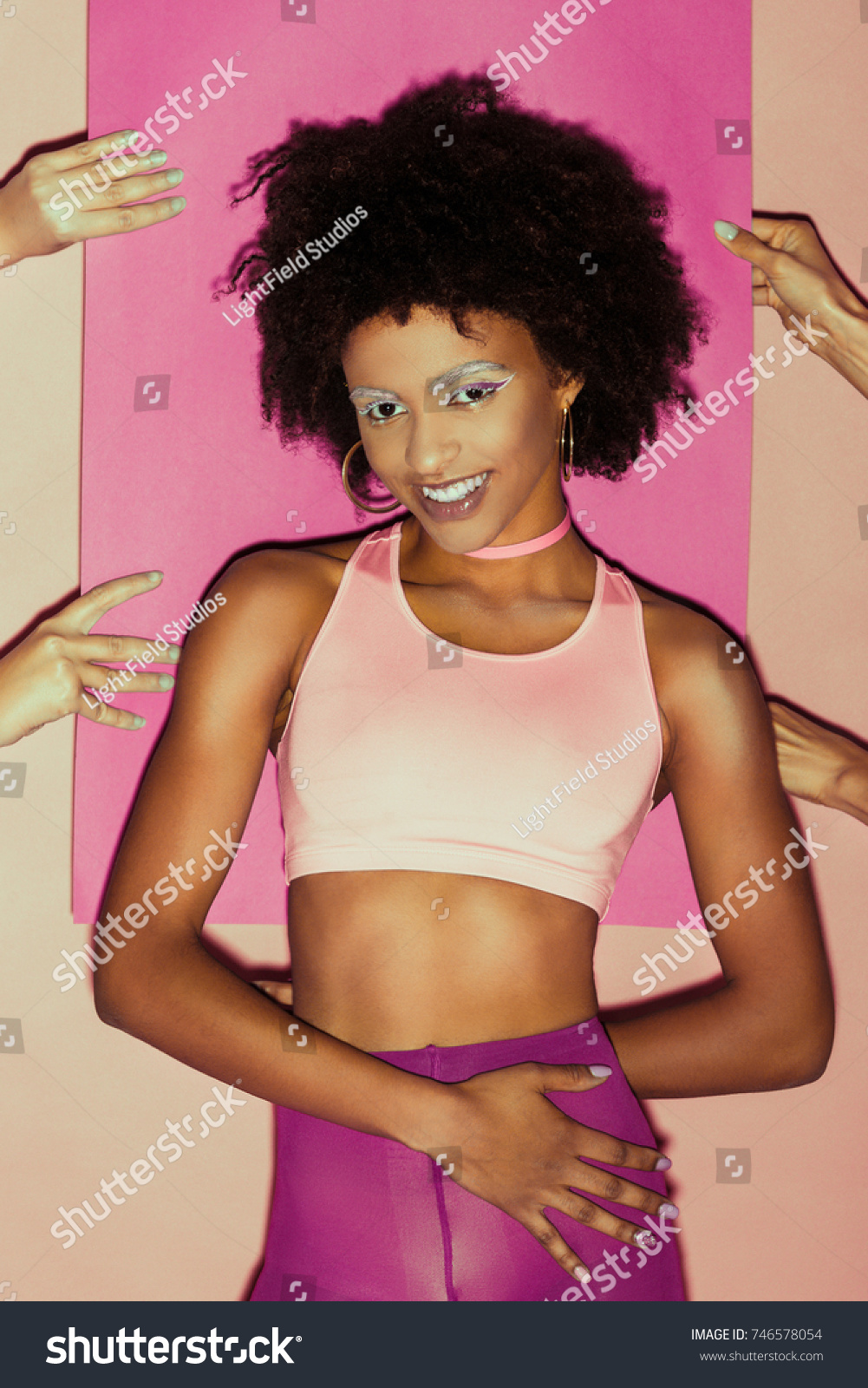 Smiling African American 80s Girl Pink Stock Photo Edit Now