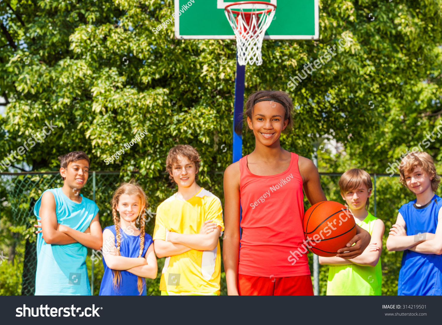 Smiling African Girl Ball Her Team Stock Photo (Edit Now) 314219501