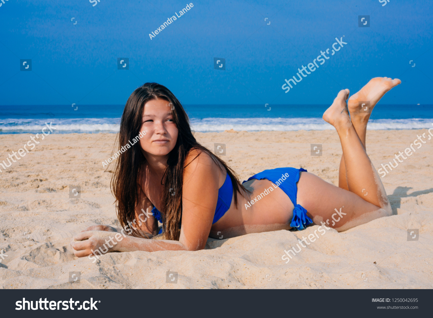 Smiling Beautiful Woman Sunbathing On Beach Stock Photo Shutterstock