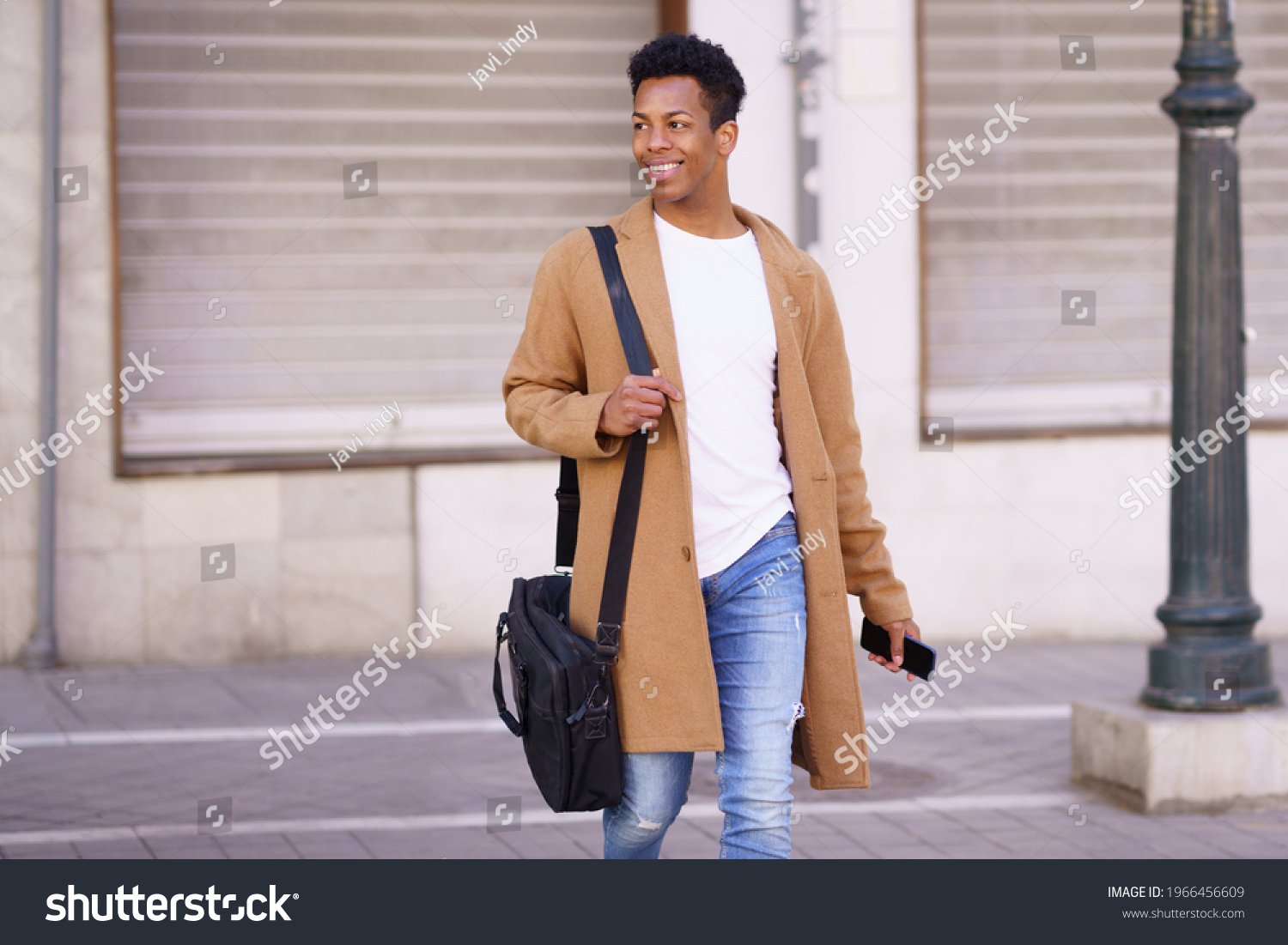 Smiling Black Man Walking Down Street Stock Photo 1966456609 | Shutterstock