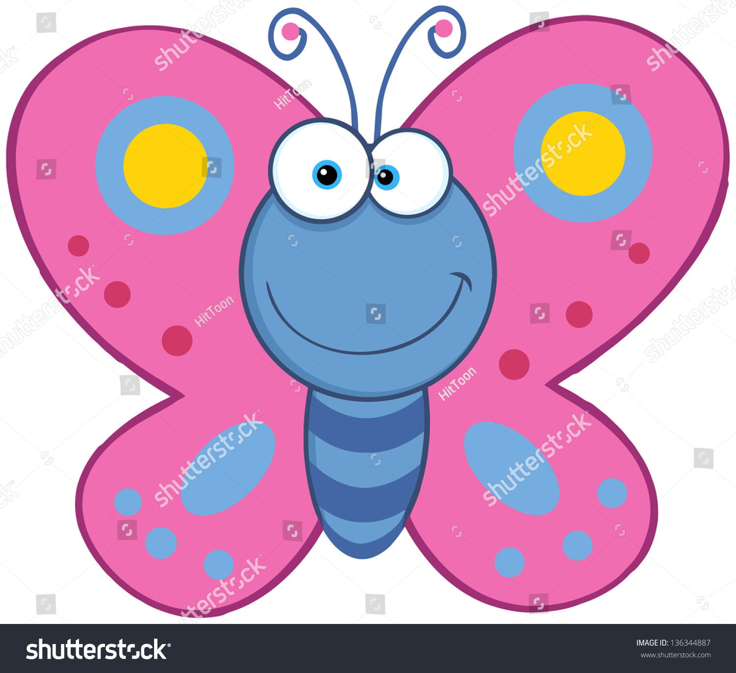 Smiling Butterfly Cartoon Character Raster Illustrationvector Stock ...