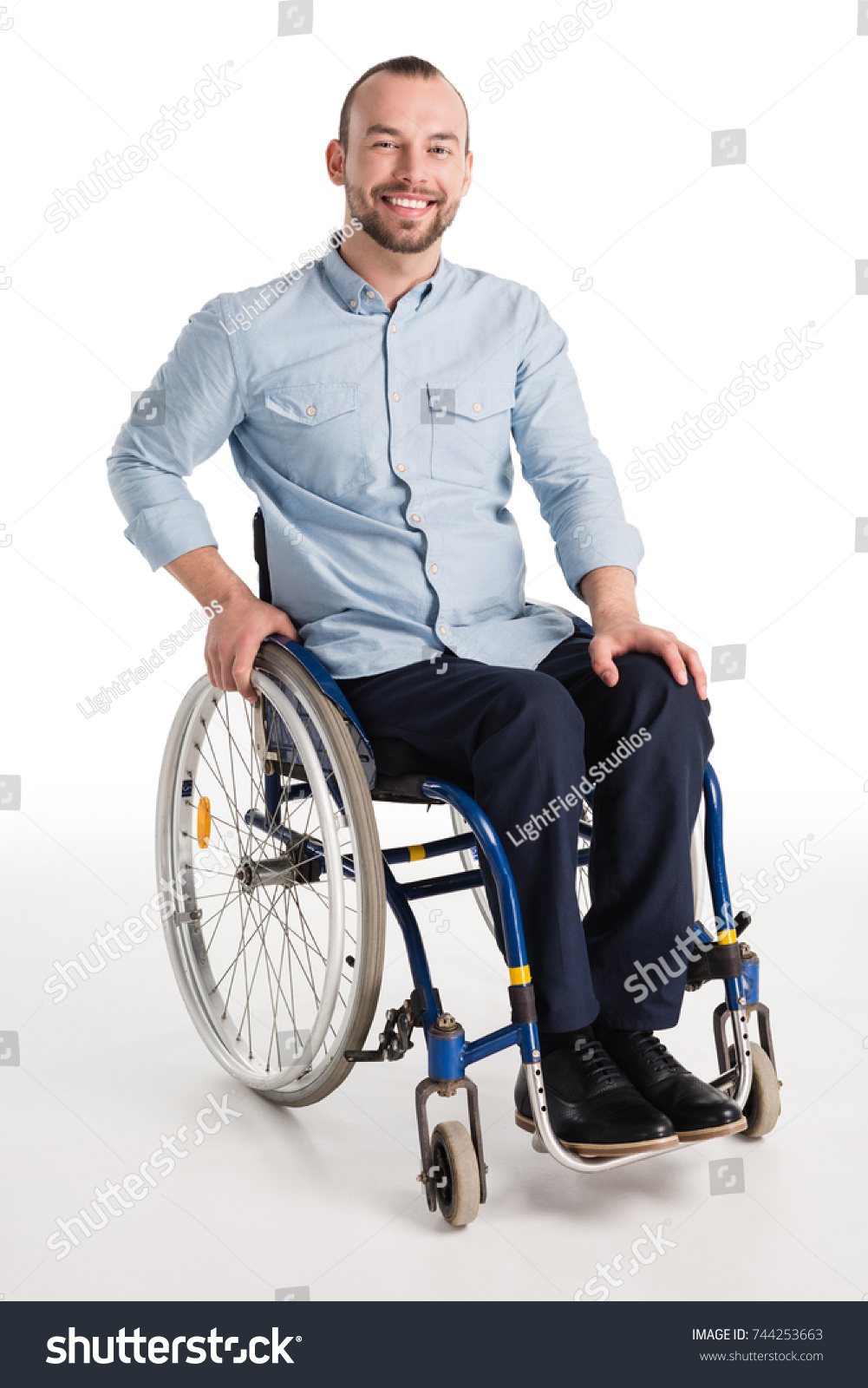 Smiling Disabled Man Wheelchair Looking Camera Stock Photo (Edit Now ...