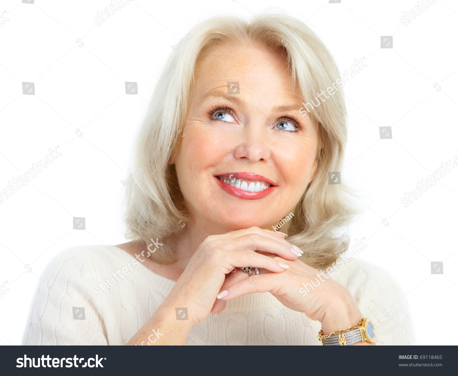 Smiling Happy Elderly Woman. Isolated Over White Background Stock Photo ...