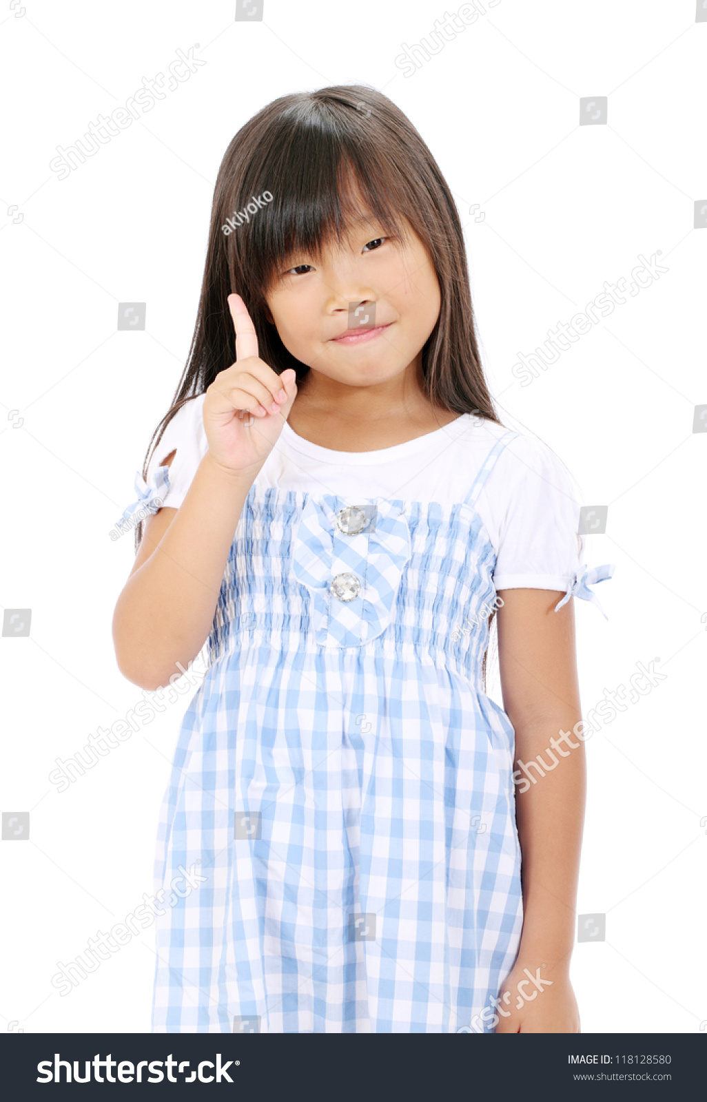 Smiling Little Asian Girl Rise Hand Stock Photo (Edit Now) 118128580