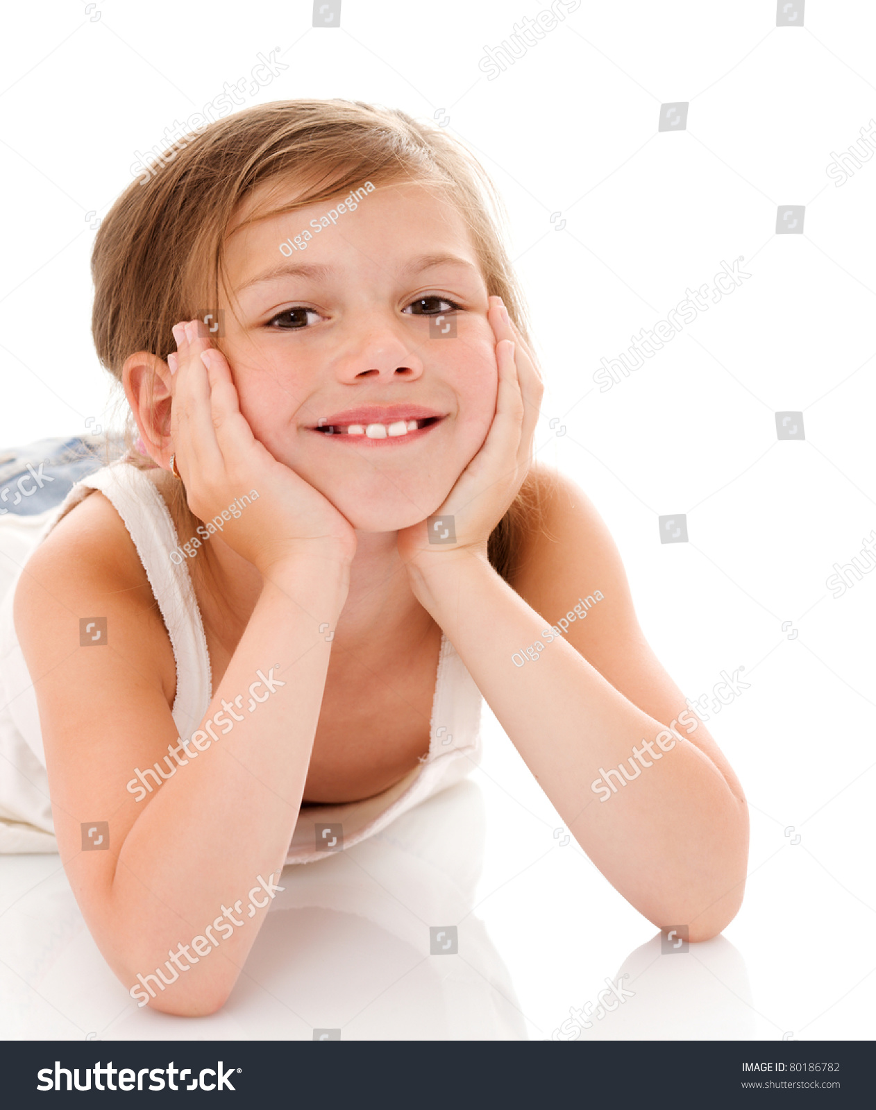 Smiling Little Girl Happy Portrait Isolated On White Stock Photo ...