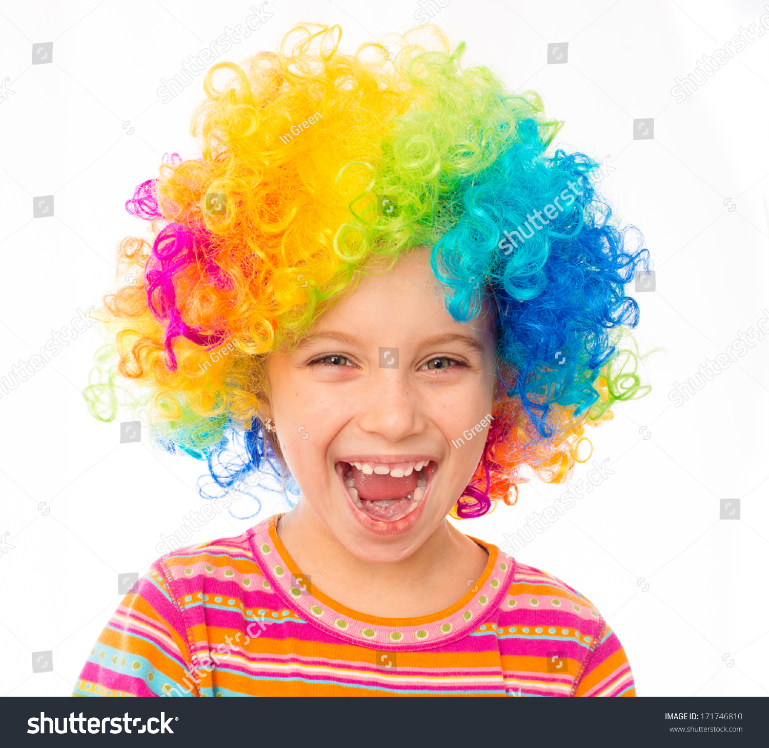 Smiling Little Girl Clown Wig Isolated Stock Photo 171746810 | Shutterstock