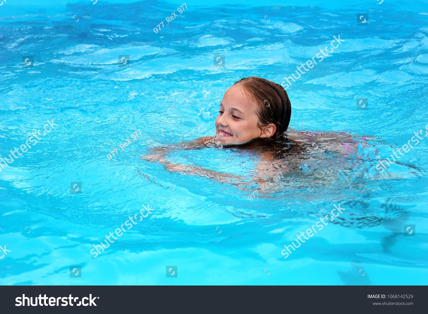 Smiling Little Girl Swimming Pool Stock Photo 1068142529 | Shutterstock