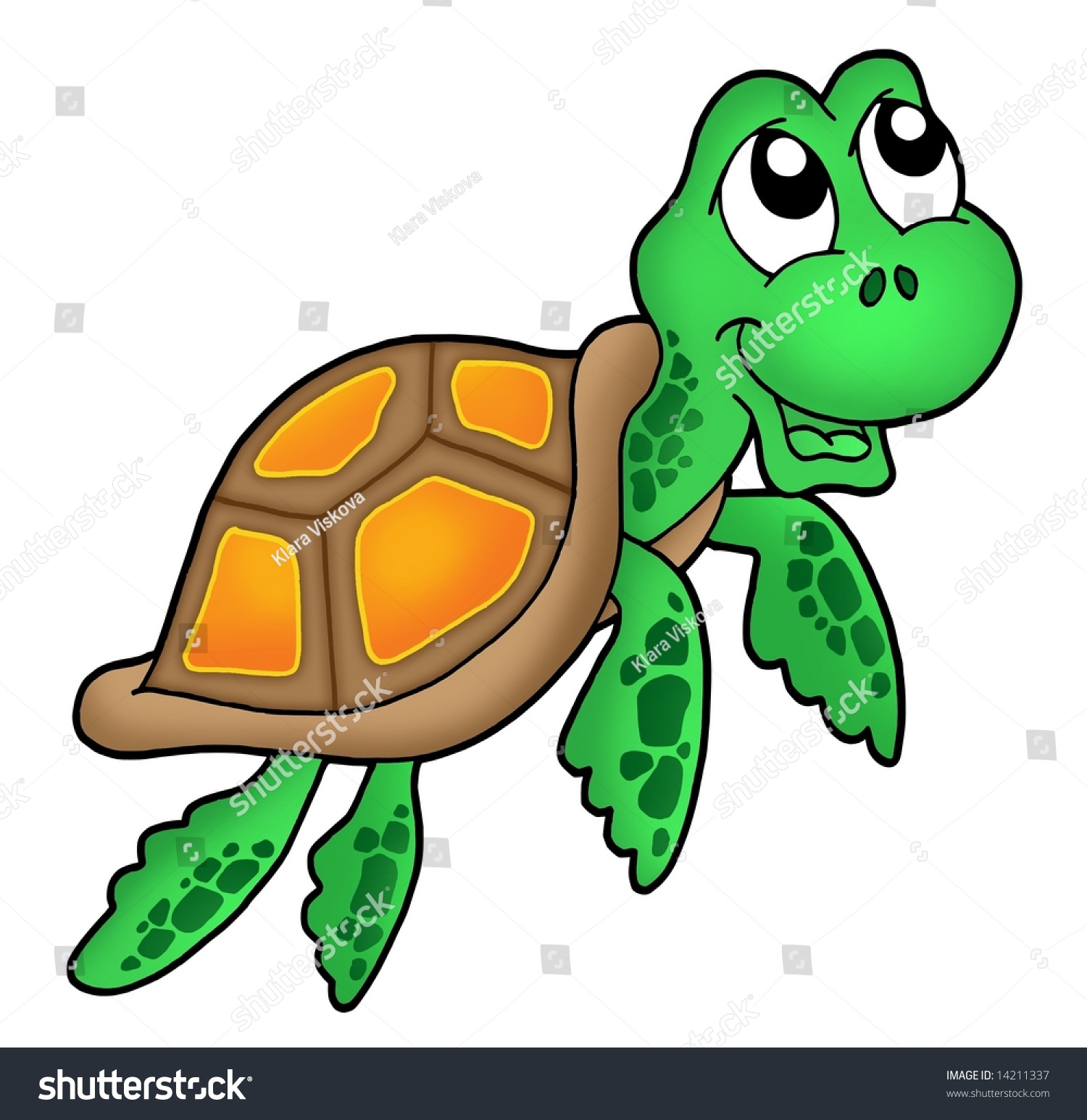 Smiling Little Sea Turtle Color Illustration Stock Illustration ...