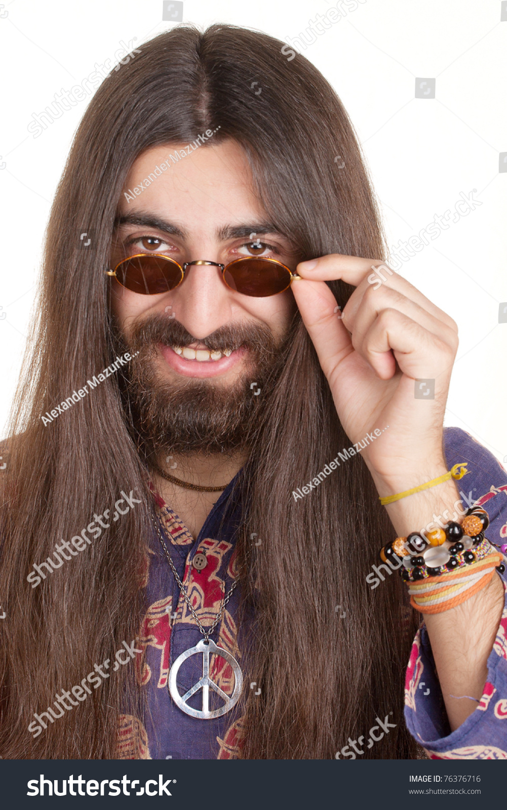 Smiling Longhaired Hippie Man Glasses Stock Photo 76376716 - Shutterstock
