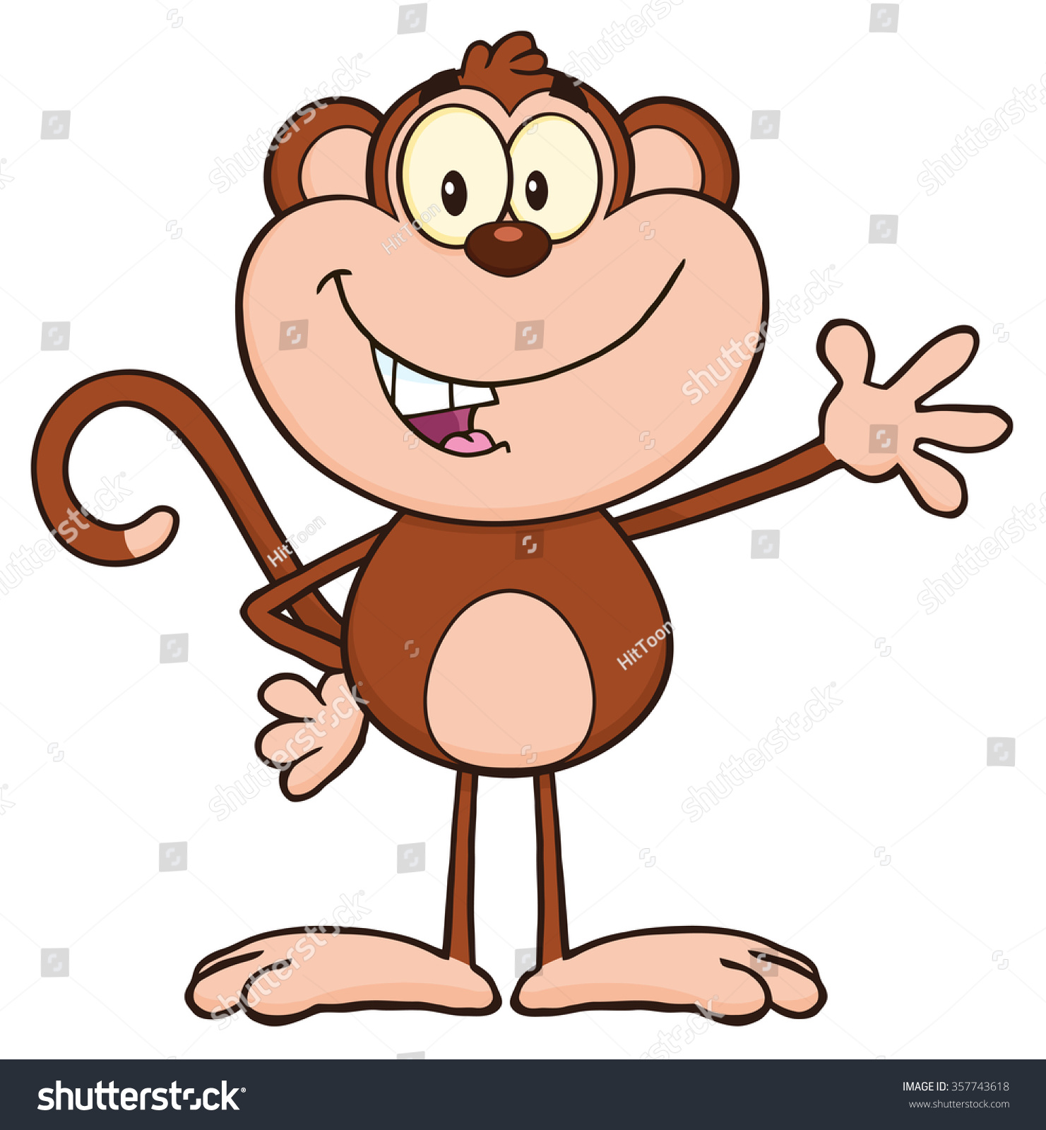 Smiling Monkey Cartoon Character Waving Greeting Stock Illustration