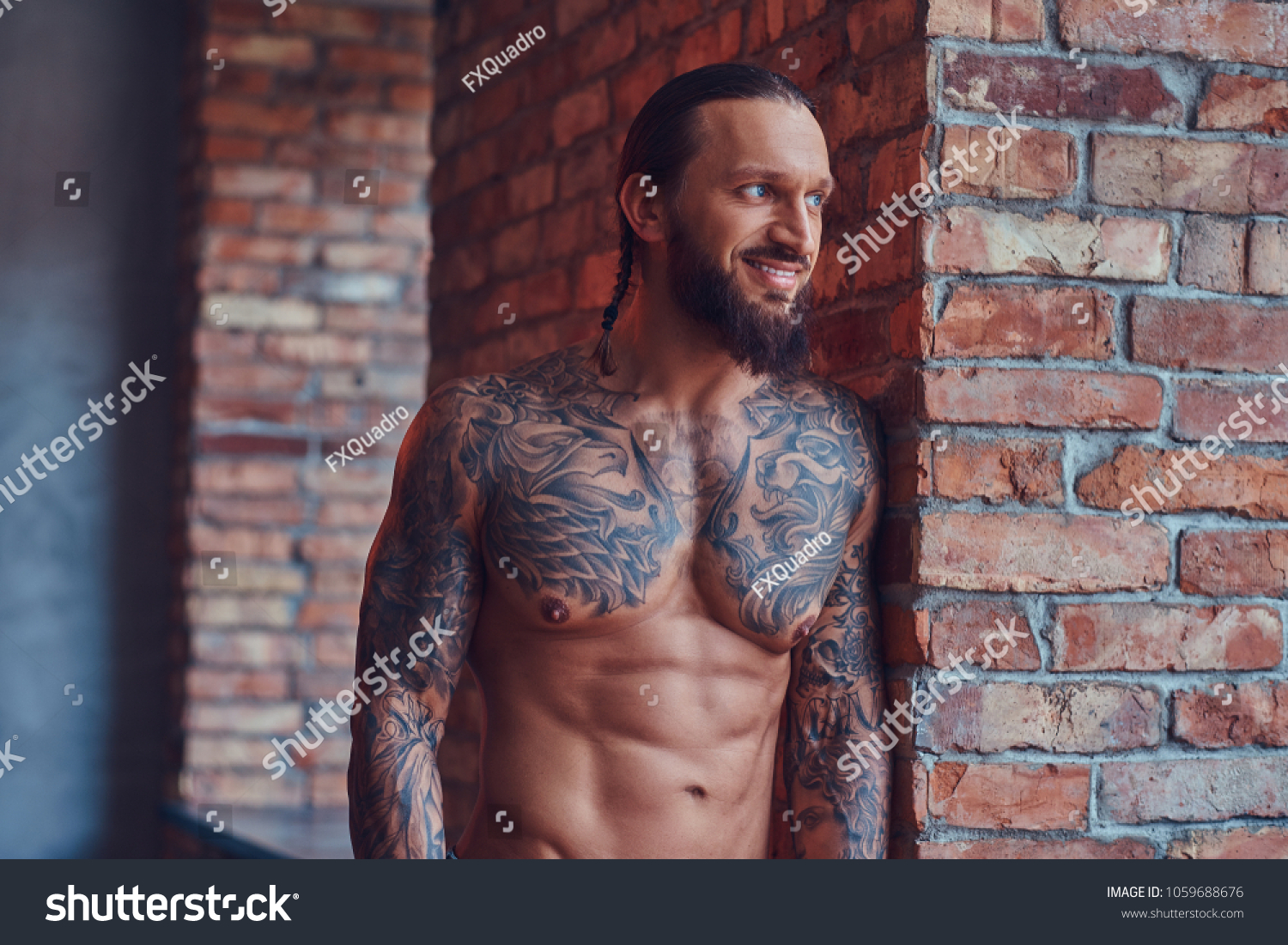 Smiling Tattoed Shirtless Male Stylish Haircut Stock Photo Shutterstock