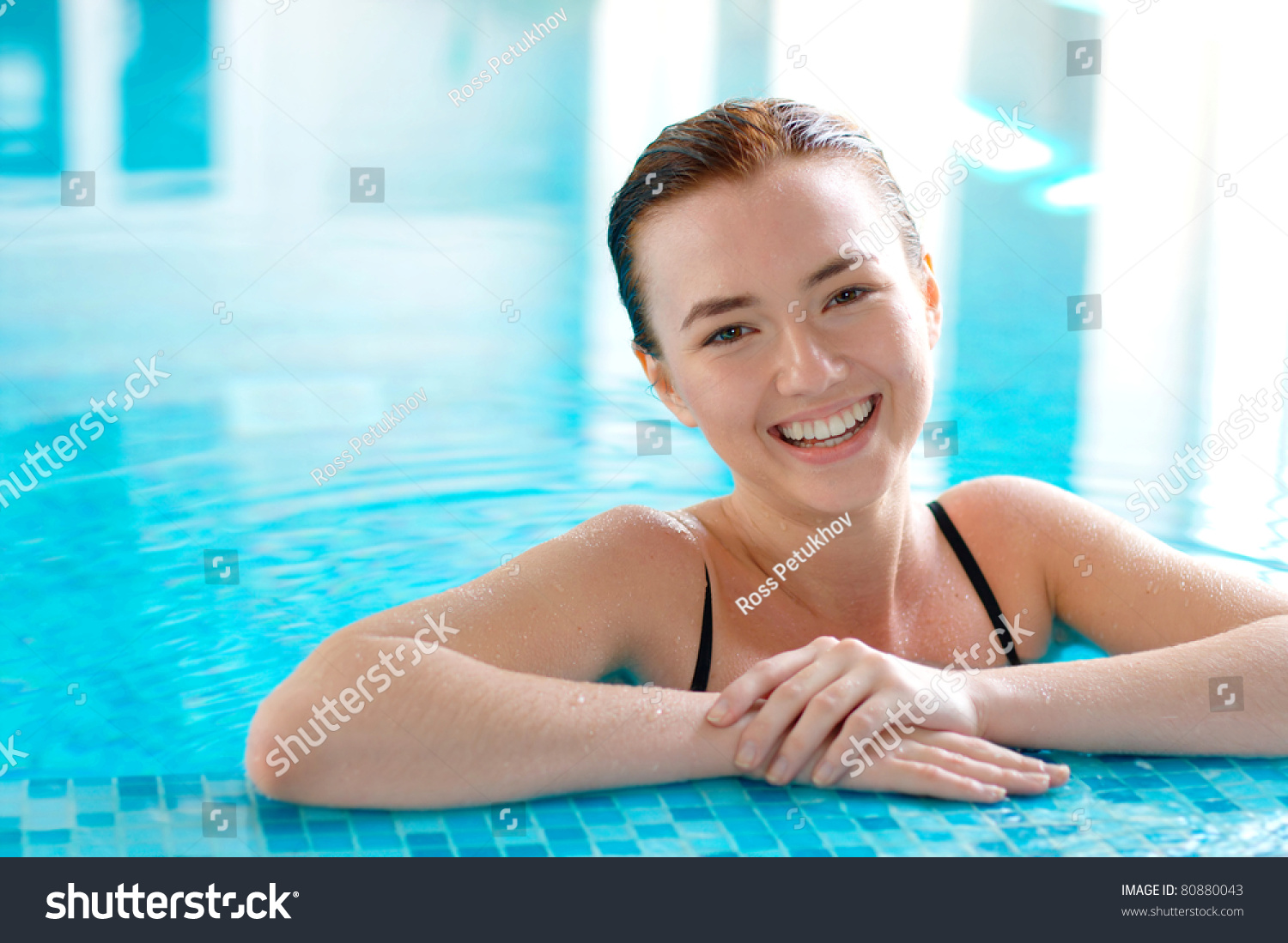 Smiling Teen Girl Swimming Pool Copy Foto Stok 80880043 Shutterstock