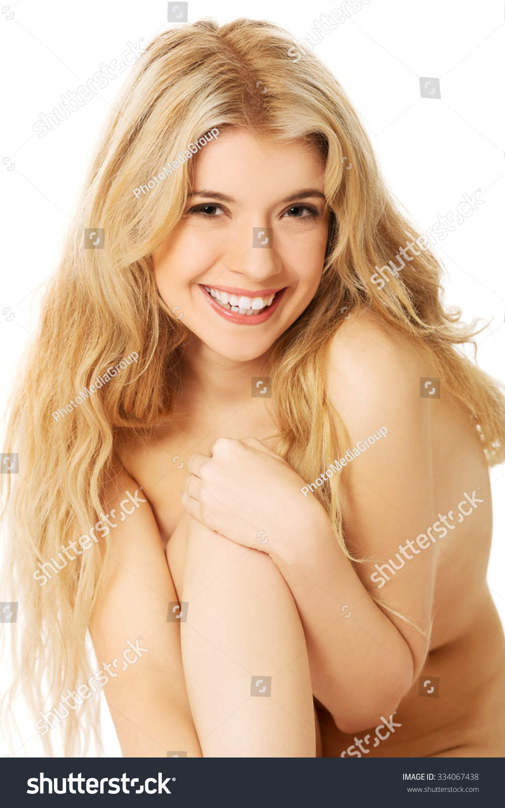 Smiling Woman Sitting Knees Close Chest Stock Photo Shutterstock