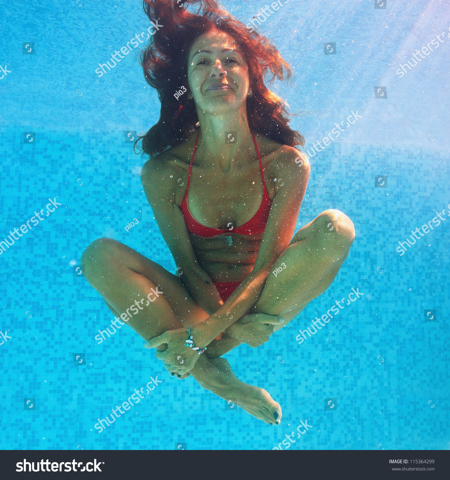 Smiling Woman Underwater Close Portrai