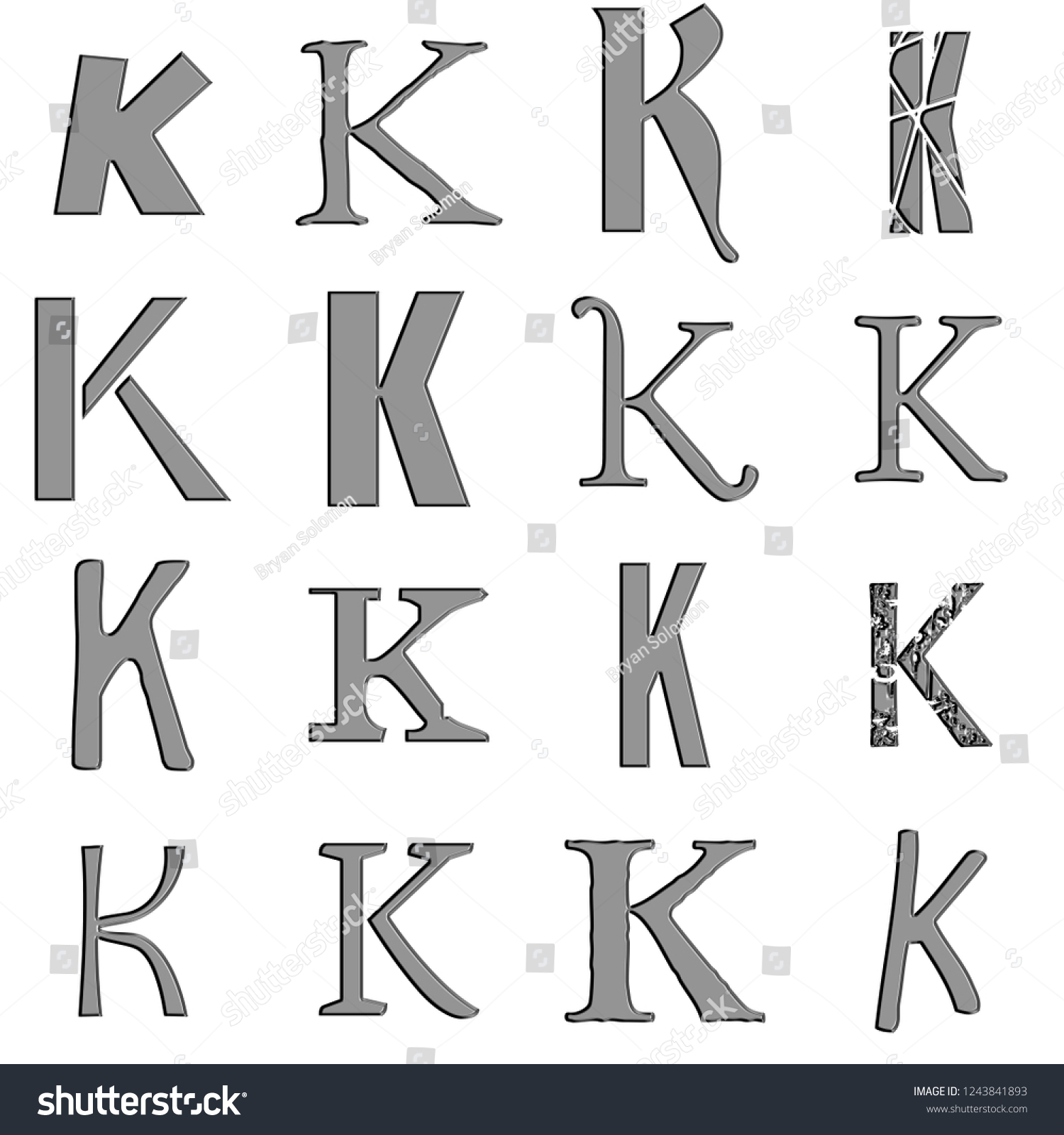 Smooth Silver Metal Letter K Set Stock Illustration 1243841893