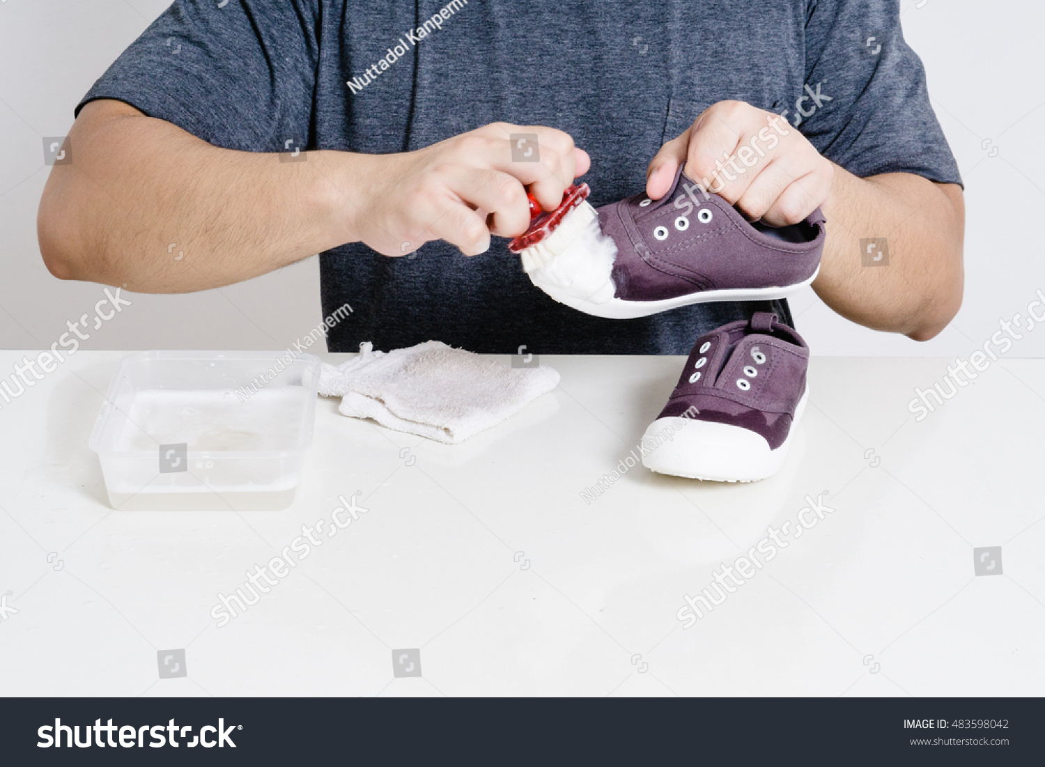 Sneaker Father Cleaning Sneakers His 
