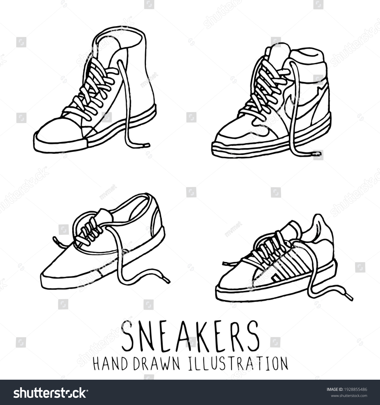 Sneakers Black White Handdrawn Illustration Stock Illustration ...