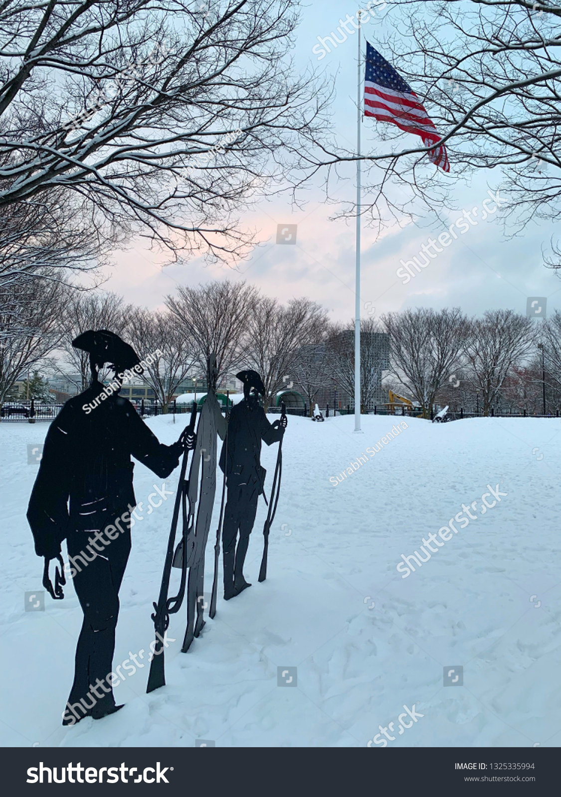 Snow Fort Washington Park Cambridge Ma Buildings Landmarks Stock Image 1325335994