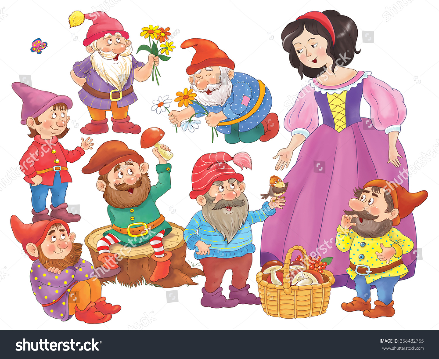 Snow White Seven Dwarfs Fairy Tale Stock Illustration 358482755 ...