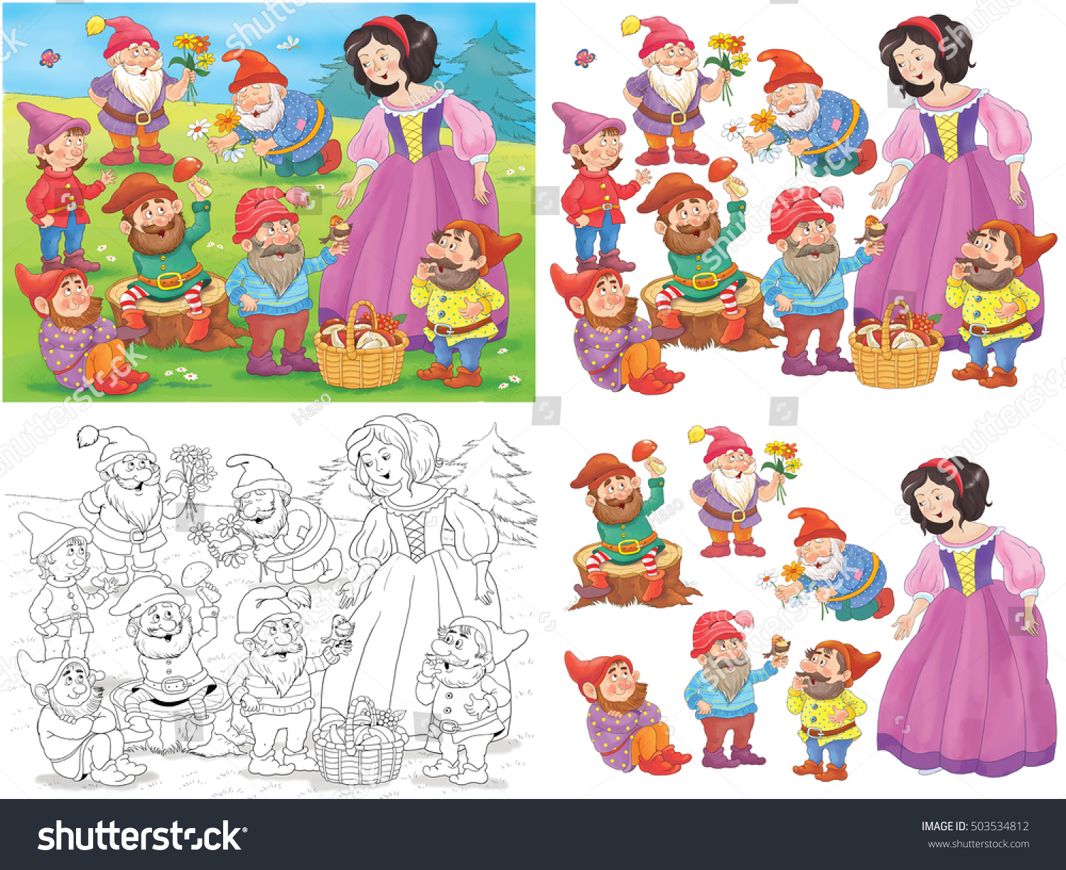 Snow White Seven Dwarfs Fairy Tale Stock Illustration 503534812