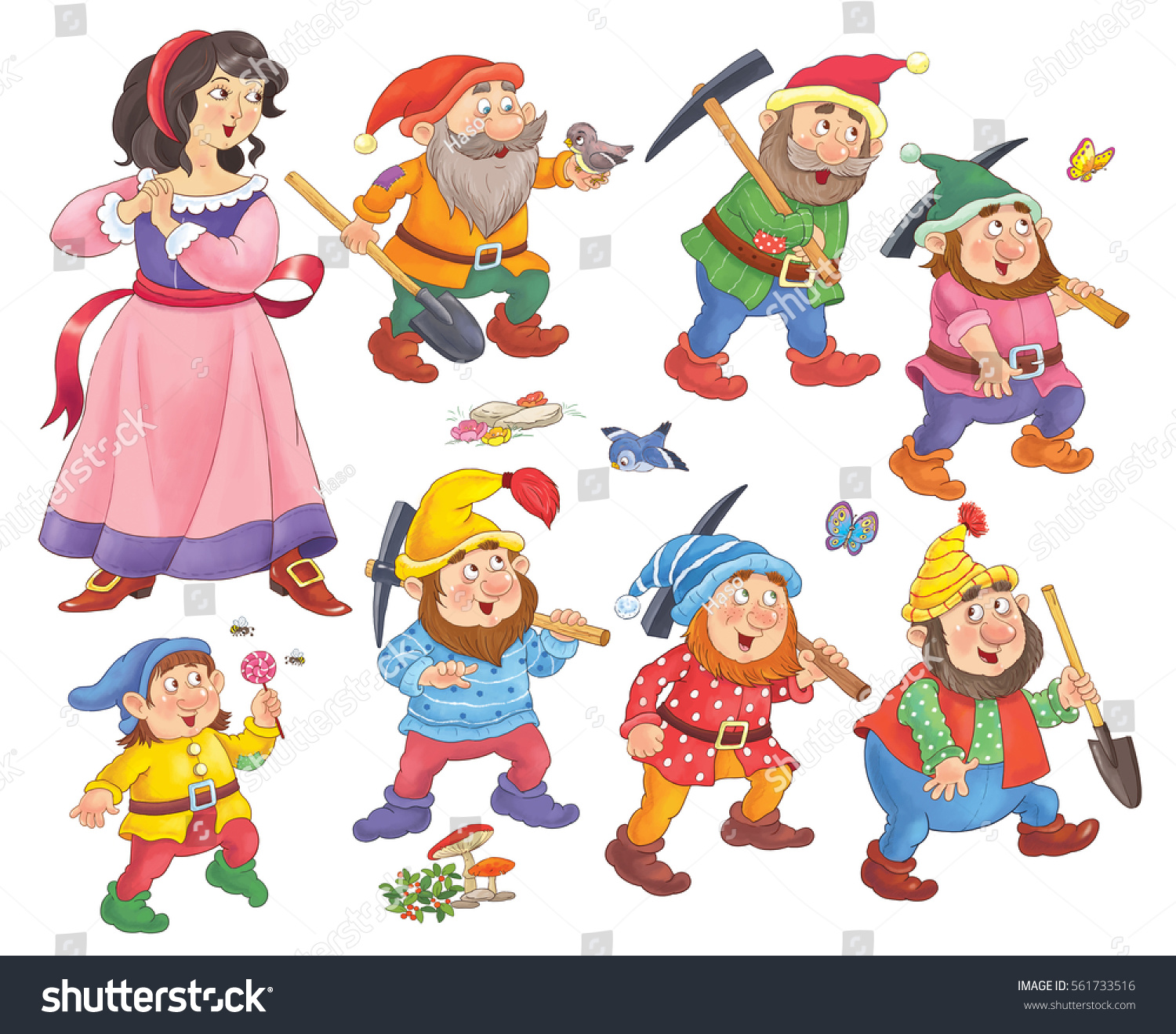 Snow White Seven Dwarfs Fairy Tale Stock Illustration